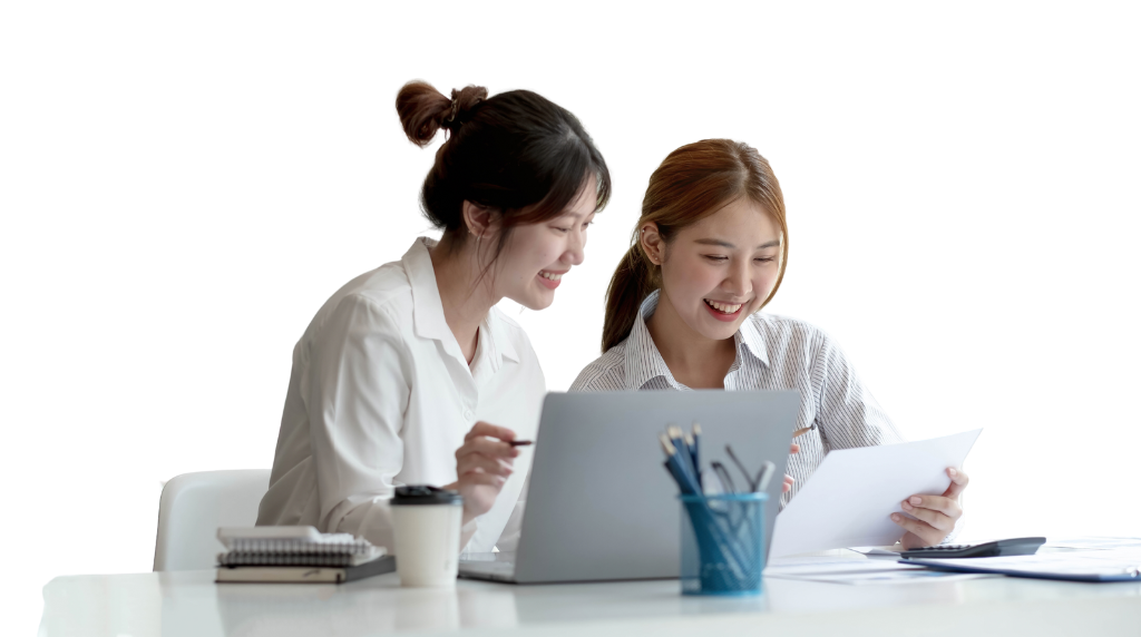 Two ladies discussing business